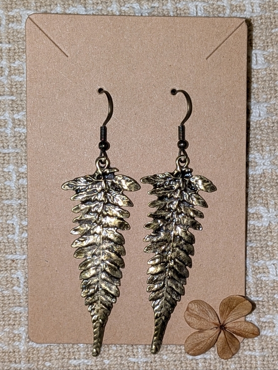 Handmade Jewelry - Bronze Tone Fern Leaf Dangle Earrings